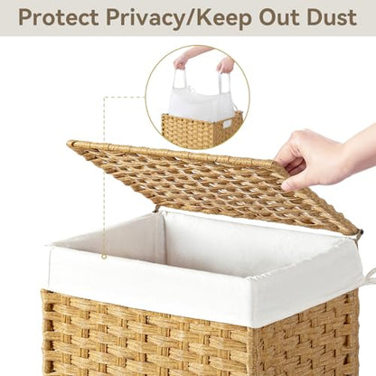 Chrislley Wicker Laundry Basket with Wheels,Rolling Laundry Hamper with Lid | 90L Slim Clothes Hamper with Wheels & Removable Liner Bag, Handwoven Rattan Laundry Organizer for Bedroom, Bathroom, Yellow