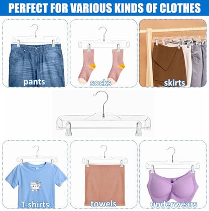 Amber Home 24 Pack Clear Plastic Pants Hangers with 2 Adjustable Clips | Non-Slip Skirt Hangers with 360 Degree Rotatable Hook, Crystal Clear Clothes Hangers for Jeans, Slacks & Shorts