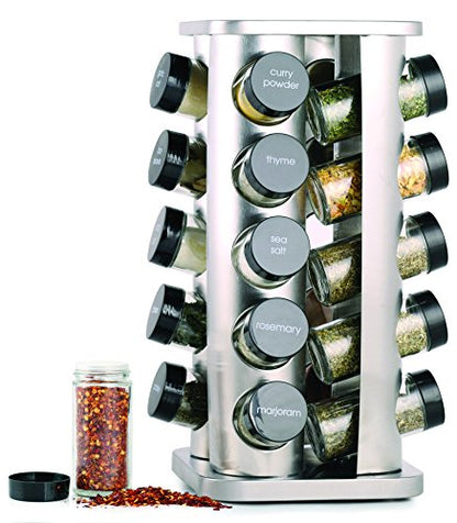 20 Jar Rotating Spice Rack with Spices Included & 5-Year Free Spice Refill Program – Stainless Steel Countertop Spice Rack with 3 oz Glass Jars | 5-Year Free Spice Refill Program, Stainless Steel Countertop, 3 oz Glass Jars