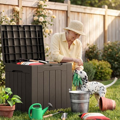 JUMMICO 31 Gallon Resin Deck Box Waterproof Outdoor Storage Boxes | for Patio Furniture Cushions and Garden Tools