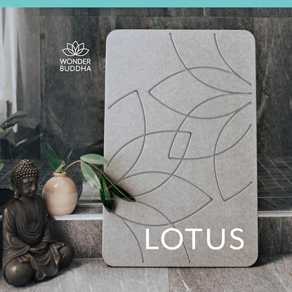 Wonder Buddah Diatomaceous Earth Bath Mat, Lotus | Quick-dry, antimicrobial, non-slip backing pad, millions of micro-pores, 5.9 lb, sanding tool incl.