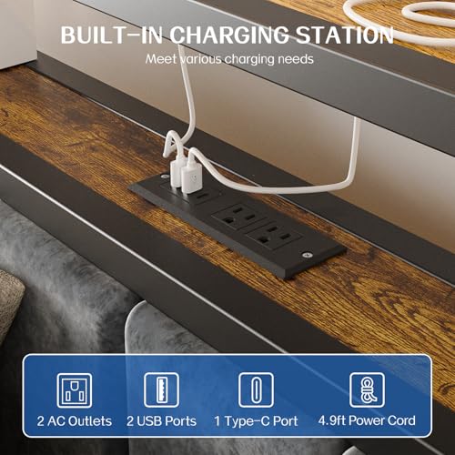 Liians Full Size Bed Frame with LED Lights, Charging Station