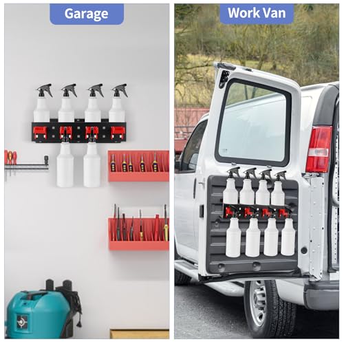 MOLIGOU Spray Bottle Holder Wall Mount, Detailing Bottle Organizer, Spray Bottle Rack with 4 Holes and 4 Hooks