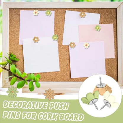 Sawysine 60 Pcs Cute Push Pins Decorative Push Pins Thumb Tacks Colorful Flower Pushpins, Flower Thumb Tack for Cork Board Wall Office Home(Coffee Color, Beige, Green)