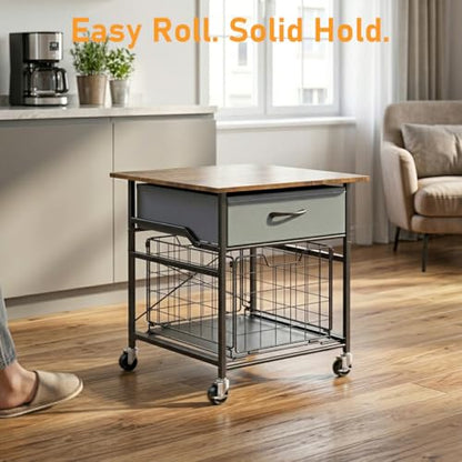 Mini Fridge Stand, Heavy-Duty End Table Fridge Table with Storage, Small Refrigerator Stand with Rolling Wheels for Dorm, Kitchen,Pantry