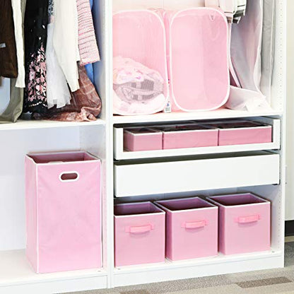 Simple Houseware 11-Inch Foldable Cube Storage Bins, Pink, 6-Pack | Lightweight & Durable Structure Fabric Cubes Organizer for Closet or Shelves