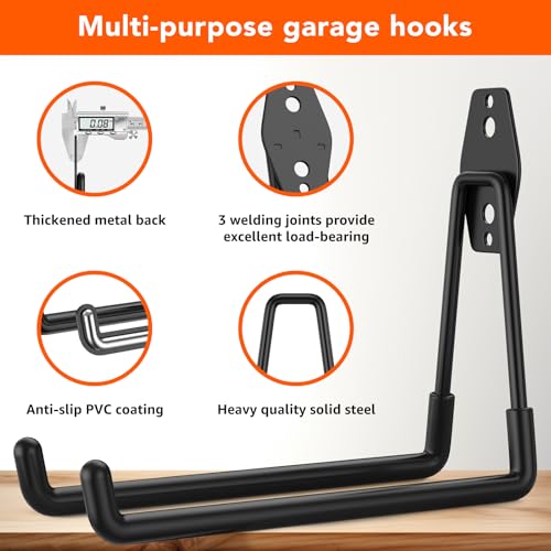32-Pack Heavy Duty Wall Mount Garage Hooks | Hanging Storage For Ladders, Hoses, Bikes, Garden Tools, Ropes; For Yard, Warehouse, Workshop, Shed, Shop