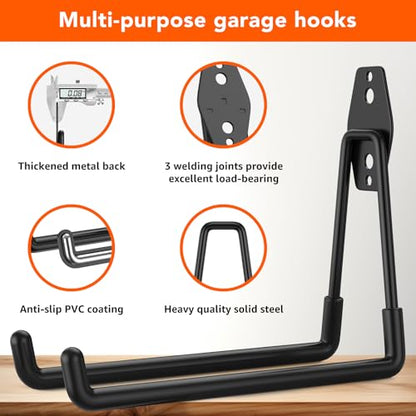 32-Pack Heavy Duty Wall Mount Garage Hooks | Hanging Storage For Ladders, Hoses, Bikes, Garden Tools, Ropes; For Yard, Warehouse, Workshop, Shed, Shop