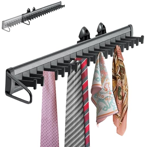 Sliding Tie Rack Hanger for Closet, 20 Tie Pull Ou... (Black)