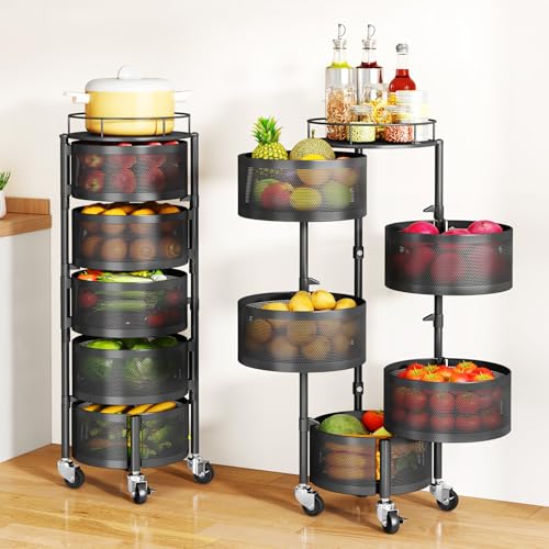 5 Tier Fruit Vegetable Basket Stand for Kitchen, R... (Black | Metal)