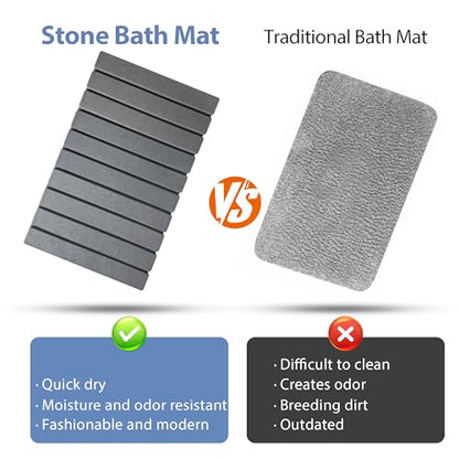Foldable Stone Bath Mat, Quick Drying Diatomaceous Earth Shower Mat with Non-Slip Rubber Backing, 23.6 x 15.4 inch, Super Absorbent Stone Mat for Bathroom Floor, Easy to Clean