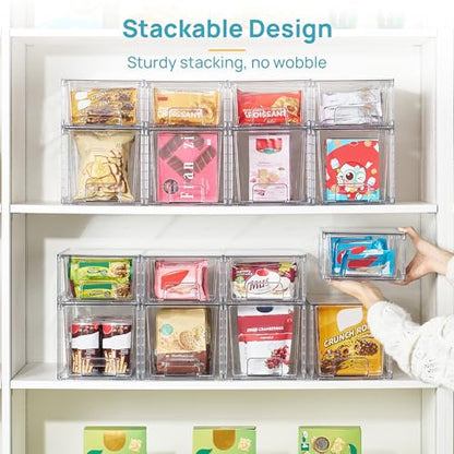 Vtopmart Clear Stackable Storage Drawers, 4 Pack Kitchen Cabinet Set | Medium and Small Pull-Out PET Drawers with Stackable Design for Kitchen Cabinets, Pantry, Under Sink, Medicine