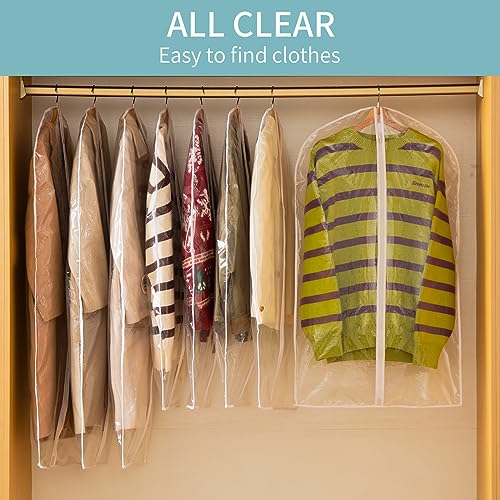 All Clear Garment Bags for Hanging Clothes, 48" Suit Bags for Closet Storage, Plastic Dustproof Suit Cover Bags, Clothes Protectors Bag with zipper for Coats, Jackets, Shirts（10 Packs）