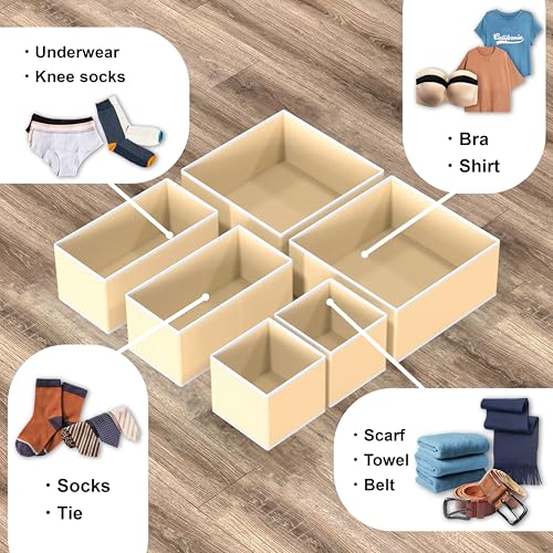 Simple Houseware Foldable Drawer Organizer Stocking Bin, Set of 12, Beige | Fabric Storage Bins for Clothes, Underwear, Bra, Panty, Socks, Onesies – Closet & Dresser Dividers for Home