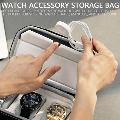 Watch Travel Case, Storage Watch Box for Men (3 Slots +Single) | 3 Slots Watch Cases, Single Watch Case, EVA Hard Shell, Zippered Organizer, Suitable for Wristwatches and Smart Watches