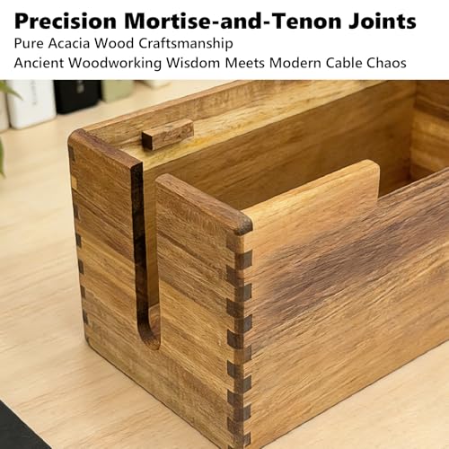 Acacia Wood Cable Management Box, Wooden Cord Hider Organizer for Power Strip, Desk/Floor/TV Wire Storage, Under Desk Cable Organizer for Home Office
