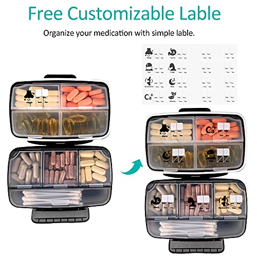 Fullicon Moisture Proof Travel Pill Organizer, 8 Compartments, Grey | Moisture Proof, Travel, Easy Open, Holds 14-17 Fish Oils, 20-35 Capsules or 13-21 Vitamins, Customized Labels, BPA-Free
