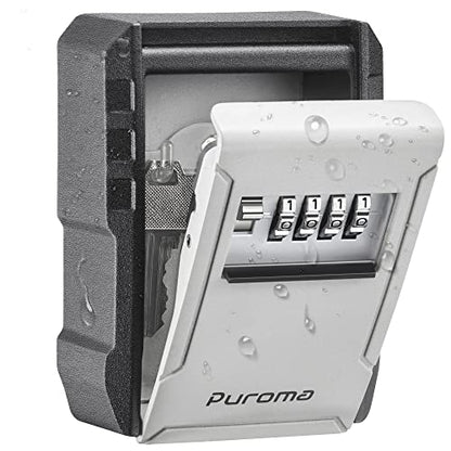 Puroma Key Lock Box with Key Hook, Resettable 4-Digit Combination, Waterproof Key Storage Security, Large Capacity Wall Mounted for House Keys, Realtors, Garage Spare Keys