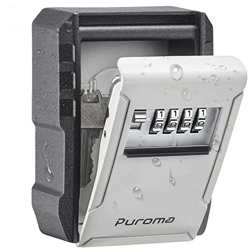 Puroma Key Lock Box with Key Hook, Resettable 4-Digit Combination, Waterproof Key Storage Security, Large Capacity Wall Mounted for House Keys, Realtors, Garage Spare Keys