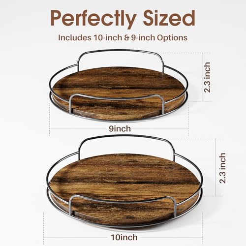 LAMU 2 Pack 9'' 10'' Lazy Susan Turntable Organizer for Table Top Cabinet, Wooden Lazy Susan for Kitchen, Pantry, Countertop, Bathroom Vanity, Spice Organization, Wood Decor