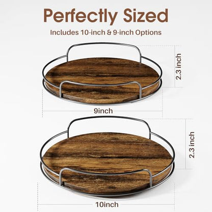 LAMU 2 Pack 9'' 10'' Lazy Susan Turntable Organizer for Table Top Cabinet, Wooden Lazy Susan for Kitchen, Pantry, Countertop, Bathroom Vanity, Spice Organization, Wood Decor