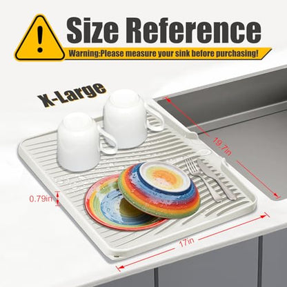 Silicone Dish Drying Mat for Kitchen Counter, Cream-1pcs, 20" x 15" | Heat Resistant & Non-Slip Dish Drain Pad with Built-In Drain, Dishwasher Safe, Quick-Dry, Hangable & Roll-Up for Storage