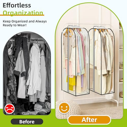 LANDNEOO 6 Pack Clear Garment Bags for Hanging Clothes with Zippers on Double Sides - 10'' Clothes Storage for Coat, Dress, and Fur in Closet - 40'' Long Suit Bags