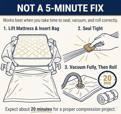 Memory Foam Mattress Vacuum Bag for Moving and Storage, Heavy-Duty Mattress Compression Bag with Adjustable Compression Straps and Dual-Zip Seal (Queen/Full/Full-XL)