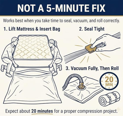 Memory Foam Mattress Vacuum Bag for Moving and Storage, Heavy-Duty Mattress Compression Bag with Adjustable Compression Straps and Dual-Zip Seal (Queen/Full/Full-XL)