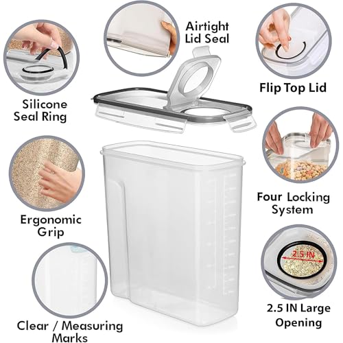 Shazo 2 Pack (6.3L / 213OZ) EXTRA Large Airtight Food Storage Cereal Containers for Bulk Food Storage BPA-Free Plastic Container, Pantry Organization and Canister for Rice, Pasta, Sugar & Flour