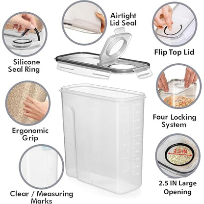 Shazo 2 Pack (6.3L / 213OZ) EXTRA Large Airtight Food Storage Cereal Containers for Bulk Food Storage BPA-Free Plastic Container, Pantry Organization and Canister for Rice, Pasta, Sugar & Flour