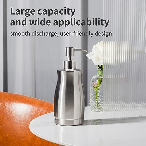 Brushed Stainless Steel Countertop Soap Dispenser Rust and Leak Resistant Hand Soap Pump with Funnel for Kitchen Countertops and Bathroom Dispensers (13.5 oz/400 ml)