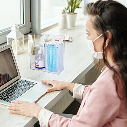 Mask Dispenser and Hand Sanitizer Acrylic Mask Storage Box Holder Stand Wall Mount or Countertop，Hygiene Station with 2 Compartment Clear Box for Home，Office，Car