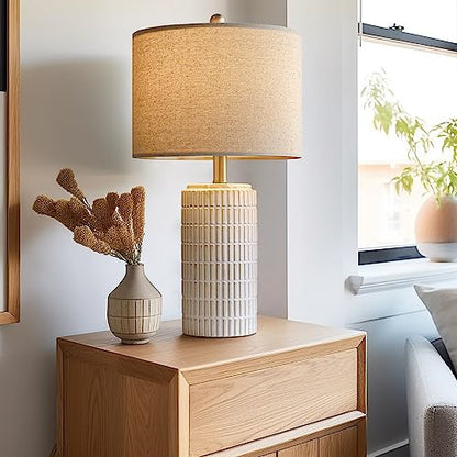 PoKat 23" Modern Ceramic Table Lamp Set of 2 for Living Room Bedroom, White | Nightstand Lamps for Bedside, farmhouse end table & desk light, ideal housewarming gift, new home decor for women mom