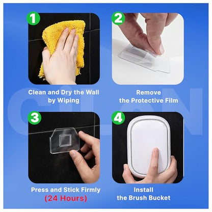 CiLoN 30 Pack Auto-Open Lid Disposable Toilet Bowl Brush & Holder System | Wall-Mounted Disposable Toilet Cleaning Set For Touch-Free Space-Saving Hygienic Modern Bathrooms (Starter Kit + 30 Sponge)