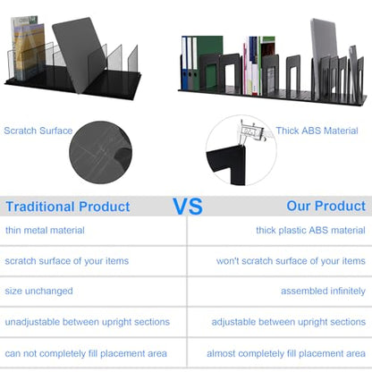 Adjustable Vertical File Sorter Sturdy Plastic Expandable Upright File Holder, Desktop Binder Organizer, School Office File Organizer Bookshelf Divider, Assemble Easily Endlessly, Black