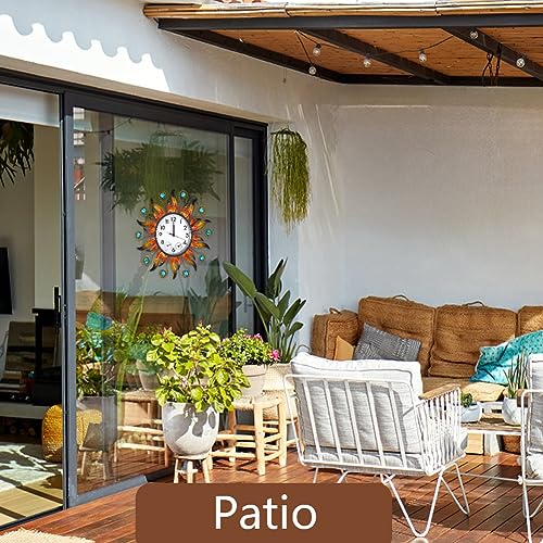 Sun Outdoor Clock with Thermometer and Hygrometer Combo, 13 Inch | Silent No-Ticking, Easy to Read, Quartz Clock Waterproof, Decor for Patio, Living Room, Kitchen, Orange