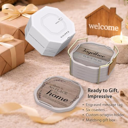 Absorbent Felt & Silicone Coasters Set of 6 with H... (6 Count | 06. Sweet Home | Felt, Silicone)