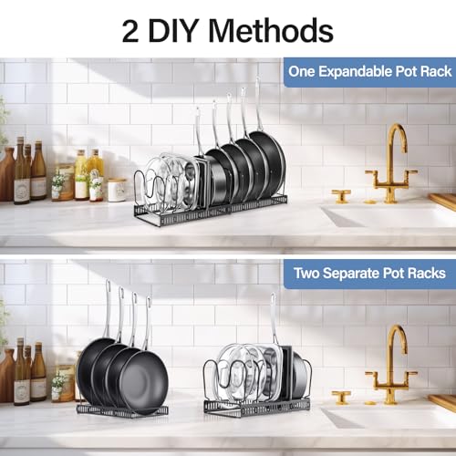 Expandable Pots and Pans Organizer under Cabinet with 10 Dividers | Extends 12"-23", Holds pot lids, pans cookware inside Cabinet, rack with pot lid organizer, Space-saving for kitchen cabinets