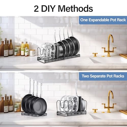 Expandable Pots and Pans Organizer under Cabinet with 10 Dividers | Extends 12"-23", Holds pot lids, pans cookware inside Cabinet, rack with pot lid organizer, Space-saving for kitchen cabinets