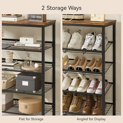 Nunsino Shoe Rack for Closet,5 Tier Shoe Organizer for Entryway,Shoe Shelf with Storage Shelves and Spacious Top,Max Holds 20 of Shoes,Rustic Brown