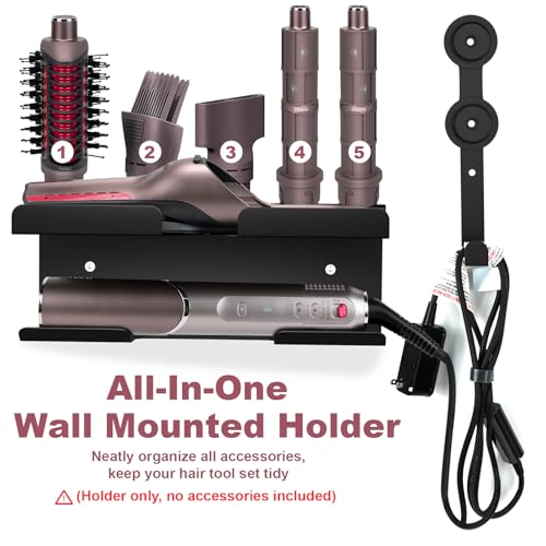 Wall Mount for Shark FlexFusion and FlexStyle, Cord Hanger | Organizer for curling wand, curlers, brushes, diffuser and attachments; space-saving accessory storage for bathroom use