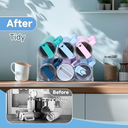 spospo Stackable Water Bottle Organizer for Stanley 40 oz Tumbler | Water Bottle Holder for Cabinet, Pantry Kitchen Organizers and Storage for Stanley Cup Accessories, Tumbler Organizer, 2 Pack