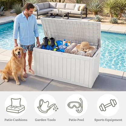 YITAHOME 100 Gallon Large Outdoor Deck Box | Waterproof Resin Storage Box, Lockable Indoor Outdoor Storage Container for Patio Furniture Cushions, Pool Accessories