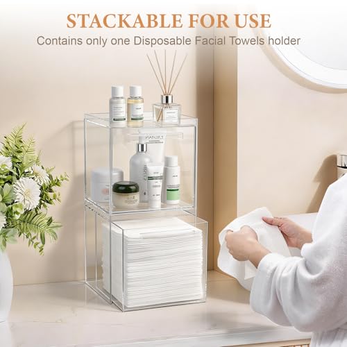 Anyoifax Disposable Face Towels Holder Set with 2 Pack Qtip Holders, Clear | Acrylic Box Bin Compatible with Clean Skin Club Clean Towelettesl XL Bathroom Counter Storage with Drawer