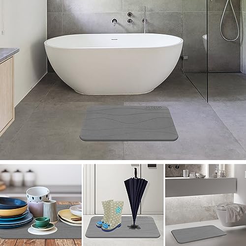 Stone Bath Mat, Diatomaceous Earth Shower Mat, Non-Slip Super Absorbent Quick Drying Bathroom Floor Mat，2 Pack, Grey