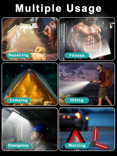 Gym Lamp, Portable Gym Lighting for Posing, Magnetic Work Light Rechargeable, 180°Rotate Foldable Camping Lamps with Hang Hook, Hiking Handheld LED Flashlight - Black