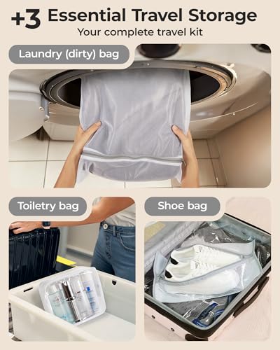 BAGSMART Travel Vacuum Bags with Rechargeable Electric Pump, 18PC Kit | Bonus Shoe, Laundry & Toiletry Bags, Reclaim 80% luggage space. Ideal for suitcase packing, travel & home.