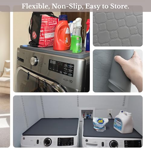 Washer and Dryer Topper Protector, 2 Pcs 27''x 27'' Dark Gray | Silicone Laundry Topper Protector for Washing Machine Countertop Non-Slip Rubber Mat Large Washer and Dryer Cover for the Top