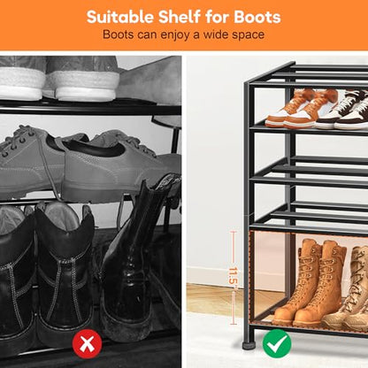 5-Tier Heavy Duty Shoe Rack for Garage Entryway, Stackable Shoe Organizer for 25 Pairs Men Boots, Shoe Rack for Closet Metal Shoe Storage Shelf, Floor, Hallway (Black)